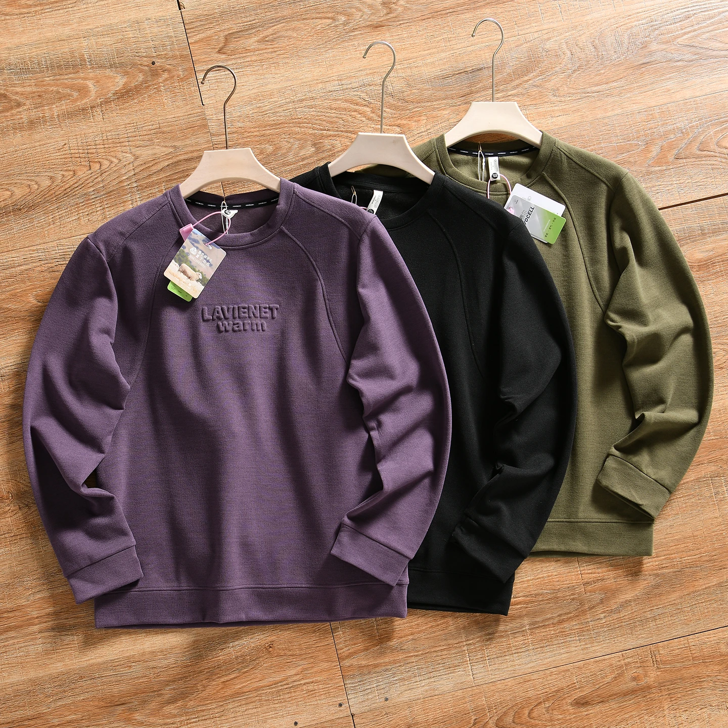 Autumn Winter Men's Casual Versatile round Neck Sweatshirt Soft Flocking Letter Embossing Thin Fleece Breathable Warm Polyester