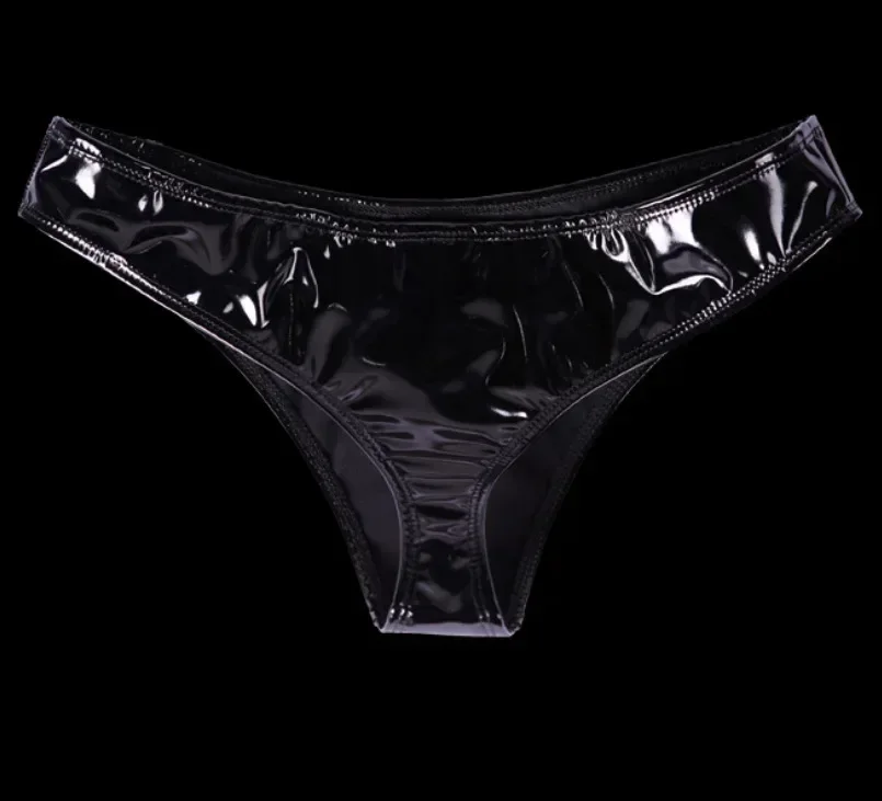 Women\'s Latex Ammonia Low Waist Small Panties Sexy Narrow Crotch Shiny Patent Leather Small Triangle Panties