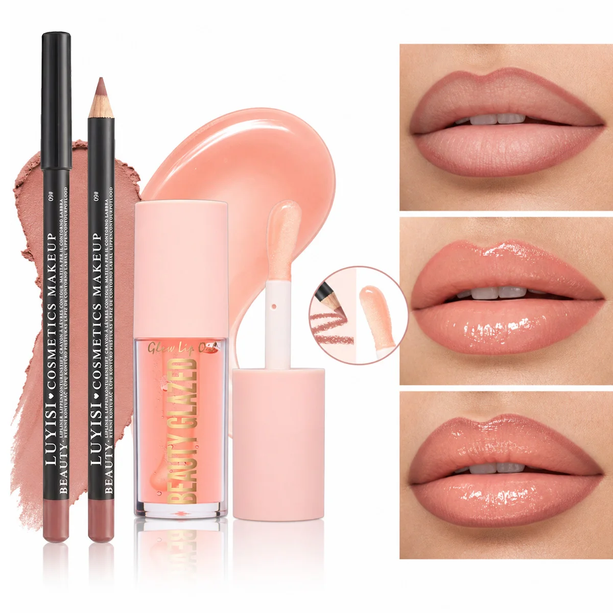 2pcs Lip Makeup Set:1pc Lipliner+1pc Lipgloss,Smooth Lip Liner,Color-Rich Moisturizing Lip Gloss, Naturally Outlines The Lips.