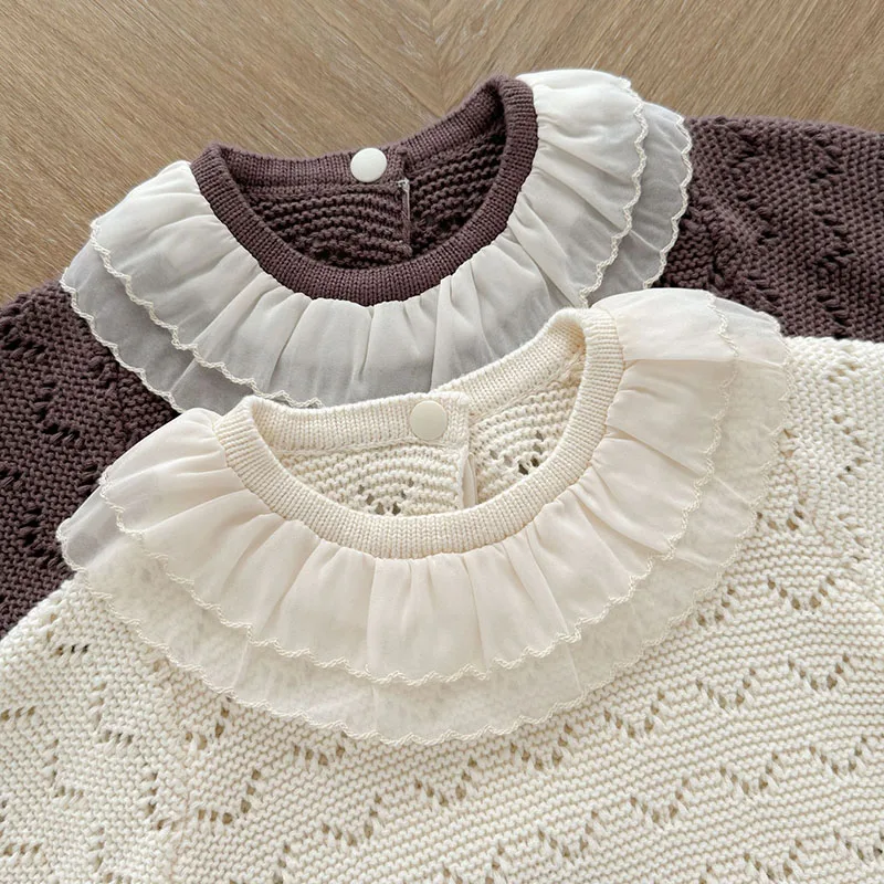 جديد خريف 2025 0-24 متر ملابس أطفال طفل رضيع فتاة محبوك رومبير بأكمام طويلة بلون الرضع طفل الفتيات محبوك بذلة
