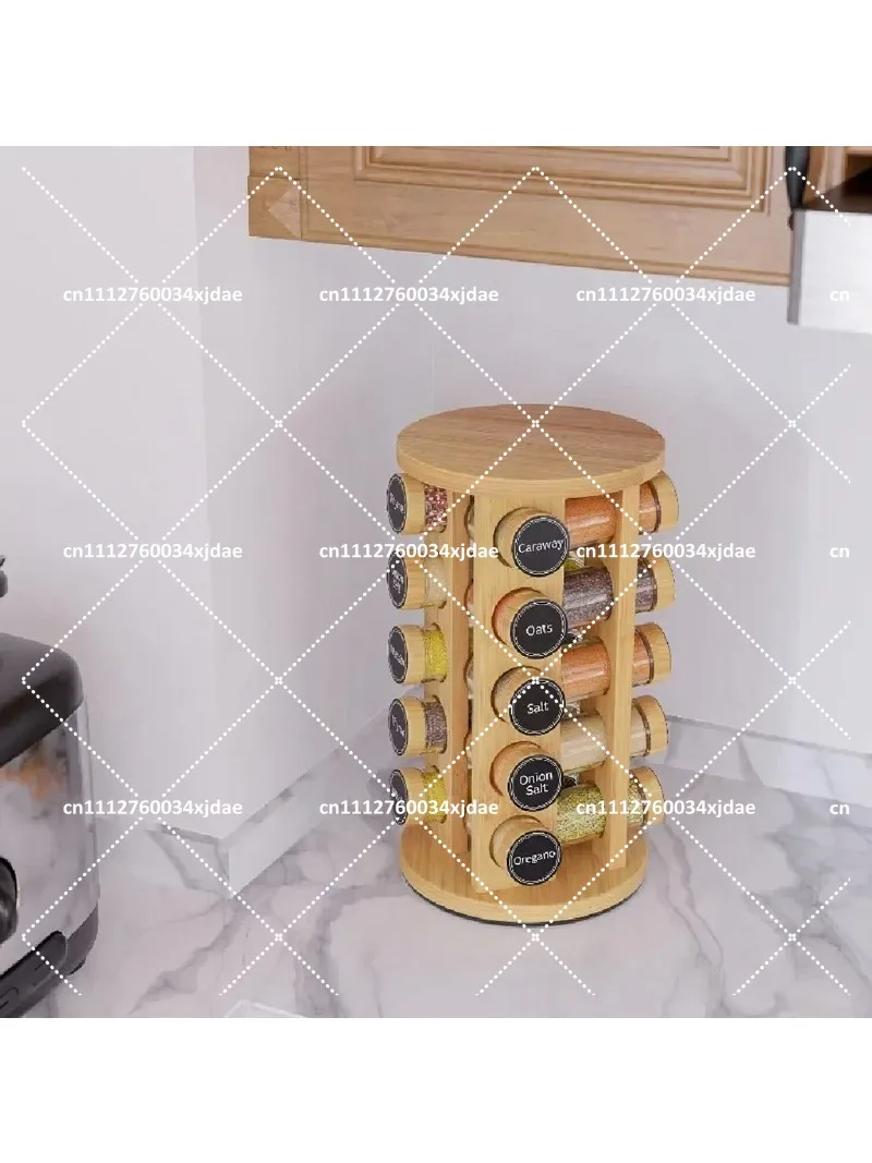 Rotating Wooden Spice Rack for Countertop Round Seasoning Organizer Storage Shelf