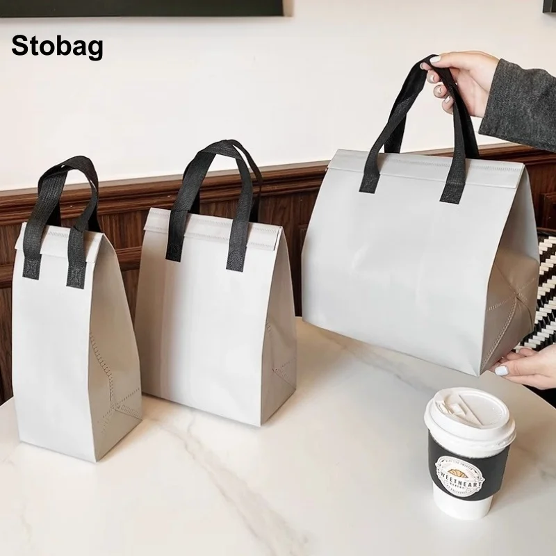 

StoBag 10pcs Grey Non-woven Insulation Tote Bag Portable Fabric for Food Drinks Package Keep Warm Cold Delivery Reusable Pouch