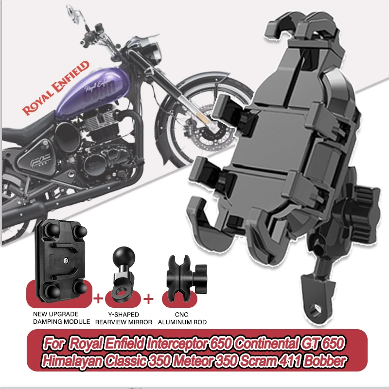 

For Royal Enfield Interceptor Himalayan Classic Meteor 350 Warrior 360° Adjustable Motorcycle Phone Holder Mount Bracket Stand