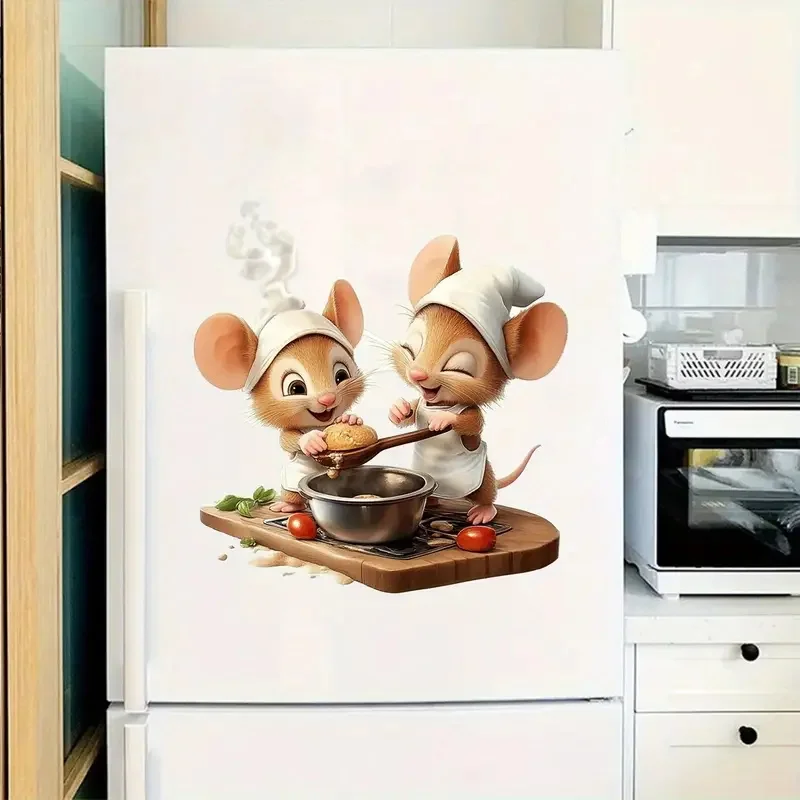 

Chef Little Mouse Making Dessert Gourmet Kitchen Stickers,Bright Wall for Home, Cabinet, Door,Refrigerator Decoration,