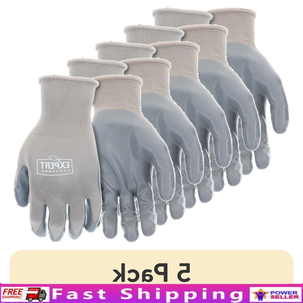 

5 упаковок серых нитриловых перчаток, устойчивые садовые прочные плотные эластичные перчатки на запястье, переработанные бутылки, сверхпрочные рабочие перчатки