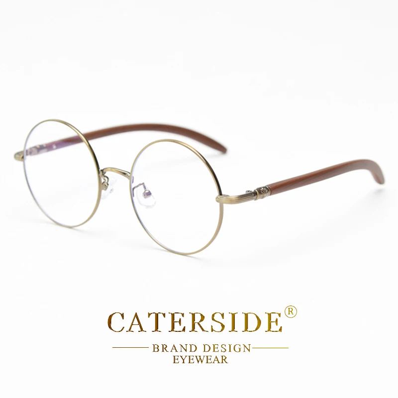 CATERSIDE Retro Runde Anti-Blaulicht-Brille für Herren, Holzmaserung, Metallrahmen, Damenbrille mit flachem Rahmen, hochwertige Brillen – Detail 9