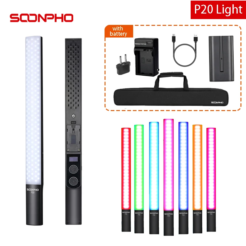 Soonphop20 handheld luzes led 2500k-8500k rgb cri95 + vara de gelo lâmpada led de vídeo de iluminação fotográfica em forma de haste para estúdio de