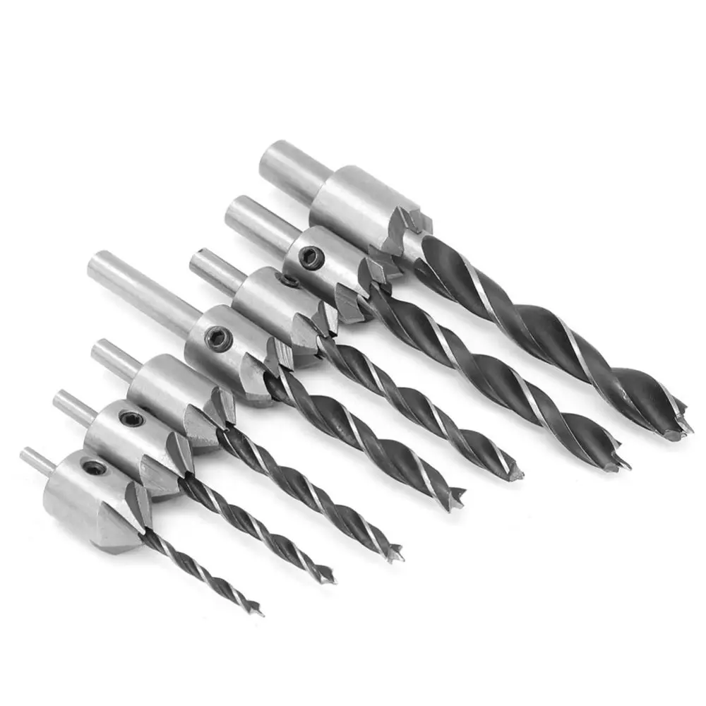 

7 Pcs Carbon Steel ​Countersink Drill Bits Set 5 Flute Design With Hex Key Wrench Woodworking Chamfer Drill Bit