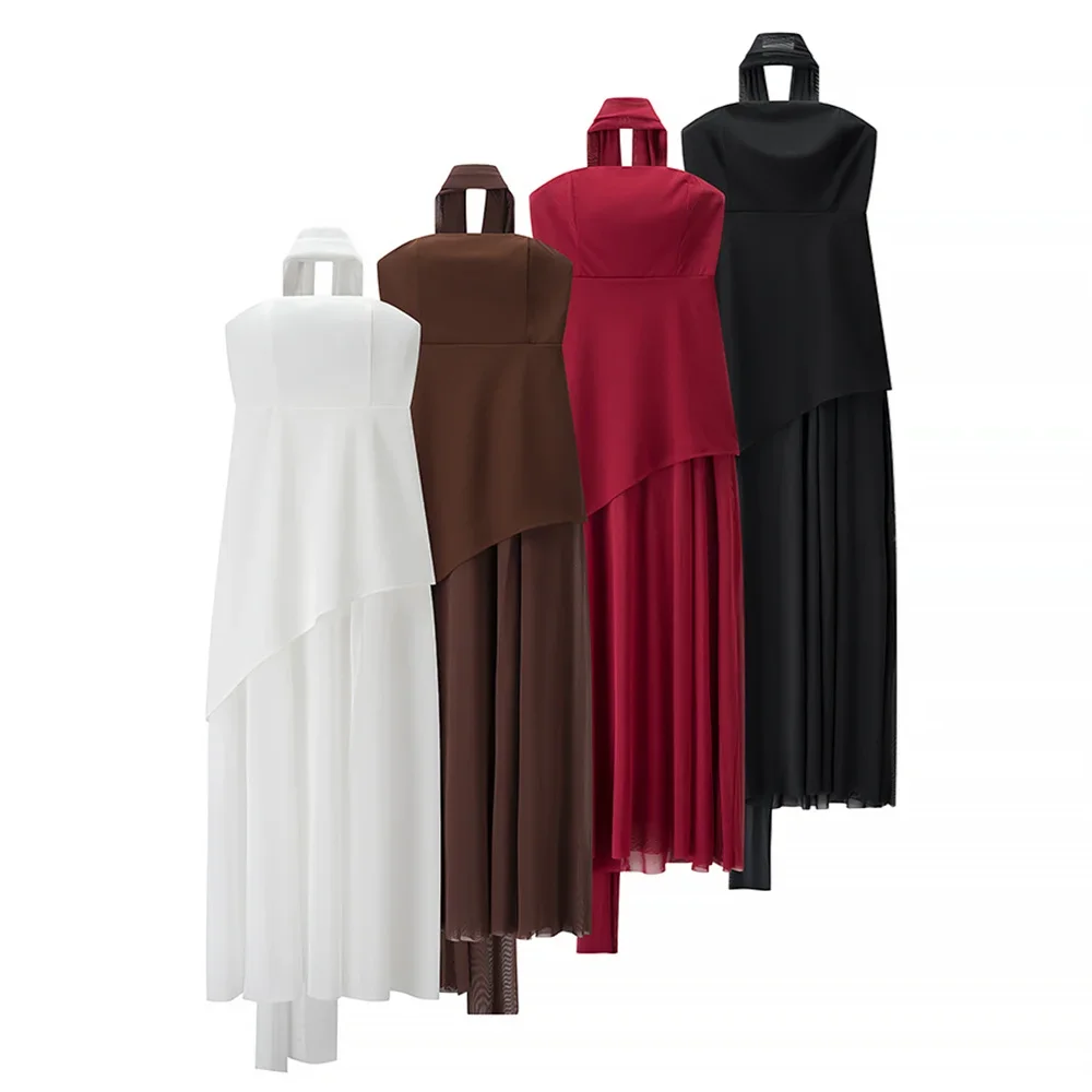 

LIBIELIY LIBIELIY Women's Strapless Mesh Patchwork Dress For Spring And Summer New Casual Women's Wear