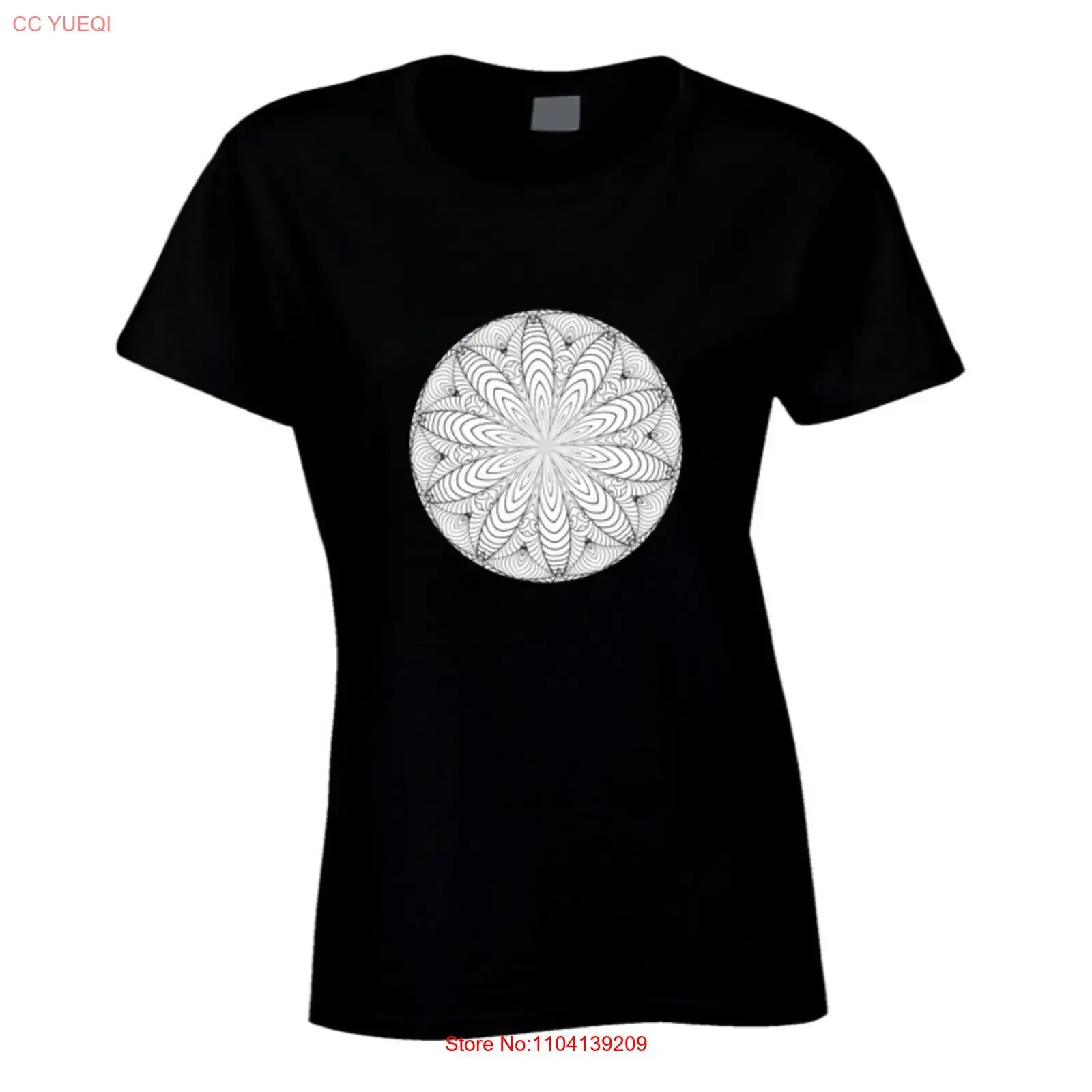 Camiseta negra y blanca con mandala para mujer, estilo vintage, informal, de diseñador, para uso diario, cómoda, ligeramente elegante