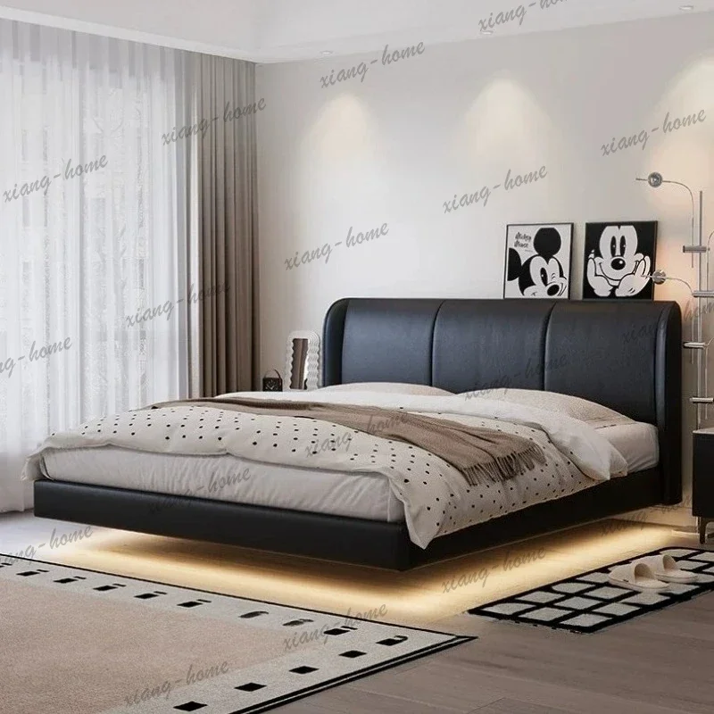 FG lit 180x200cm luxury leather suspension bed black high end modern simple soft bag double bedroom beds and bed frames furnitur