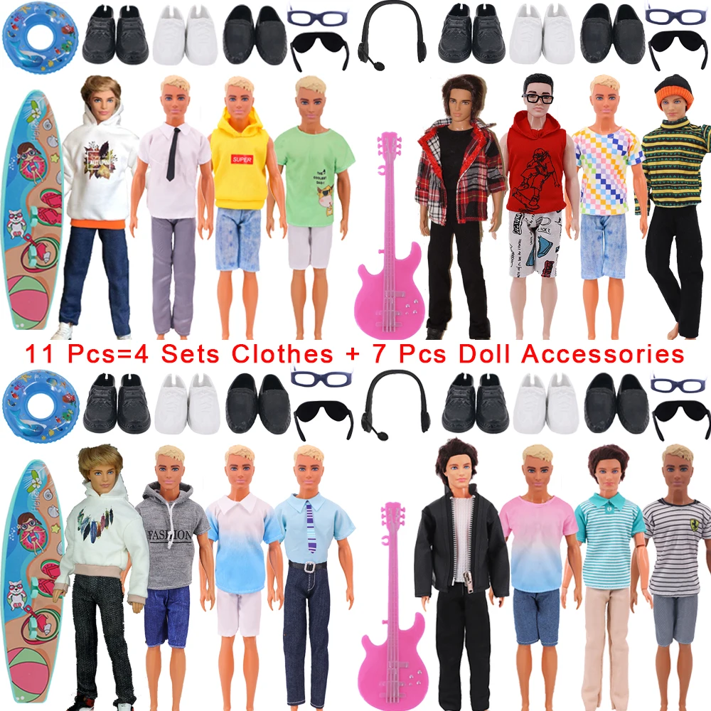 

4 Sets Ken Clothes + 7 Pcs Doll Accessories For barbie Doll Dress,Toys For Girls,Christmas And Birthday Gifts