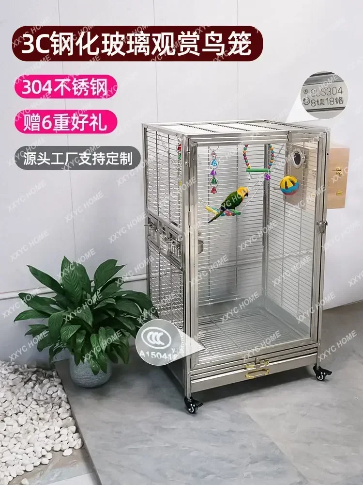 

Villa Bird Cage Transparent Glass Large Large Parrot Special Cage Breeding Cage Household