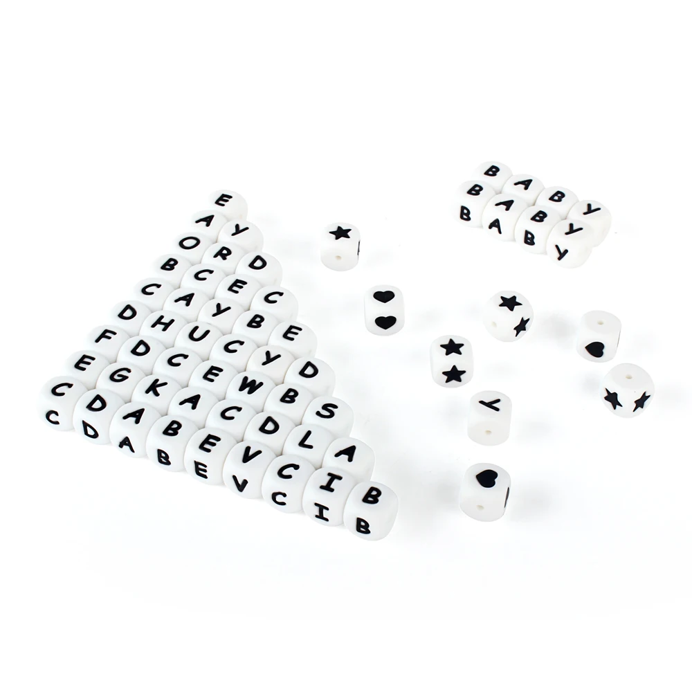 Perles de dentition en silicone avec lettres de l'alphabet pour bébé, accessoire de qualité alimentaire pour fabriquer soi-même des bracelets et tétines, 12mm, 100 pièces