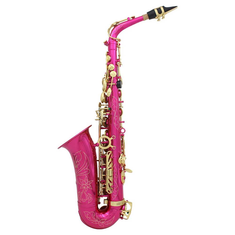 

Alto Saxophone Rose Red Color Abalone Shell Buttons Saxophone with Carved Tube