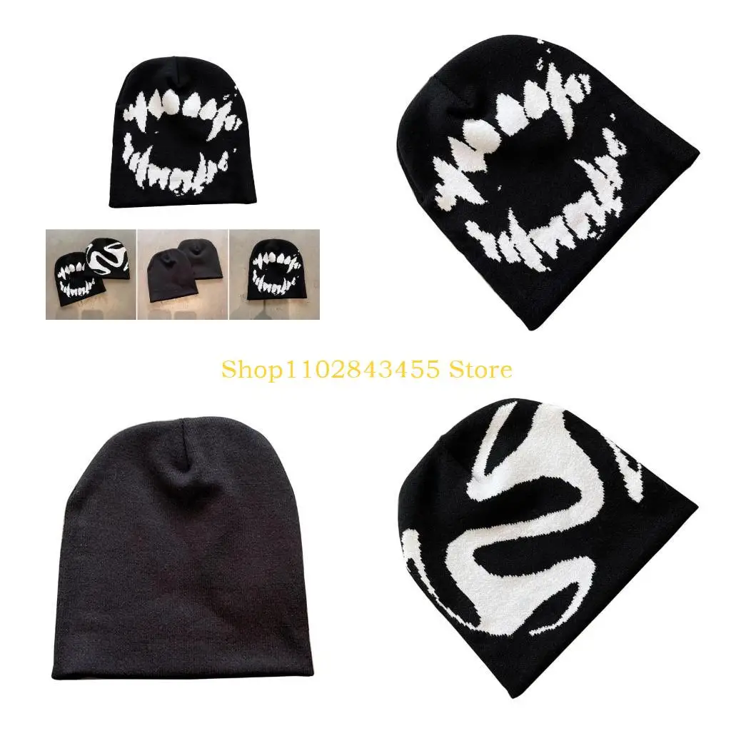 

49MC Elastic Windproof Hat Knit Gothic Pattern Hat for Adult Teens