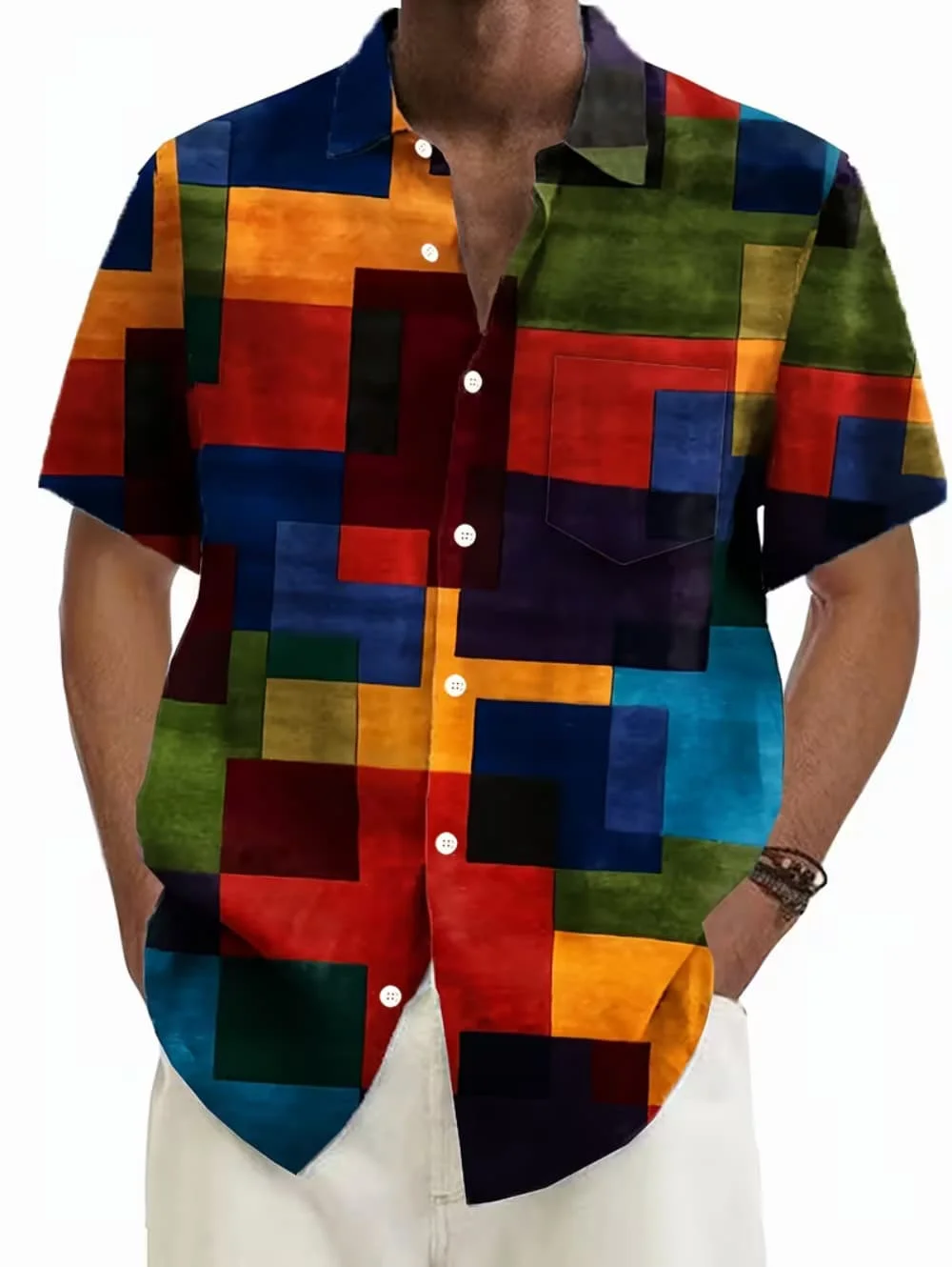 

Men's Shirt Geometric Grid 3D Print Short Sleeve Shirts Summer Hawaiian Shirt Casual Outdoor Vacation Lapel Shirt Men's Clothing