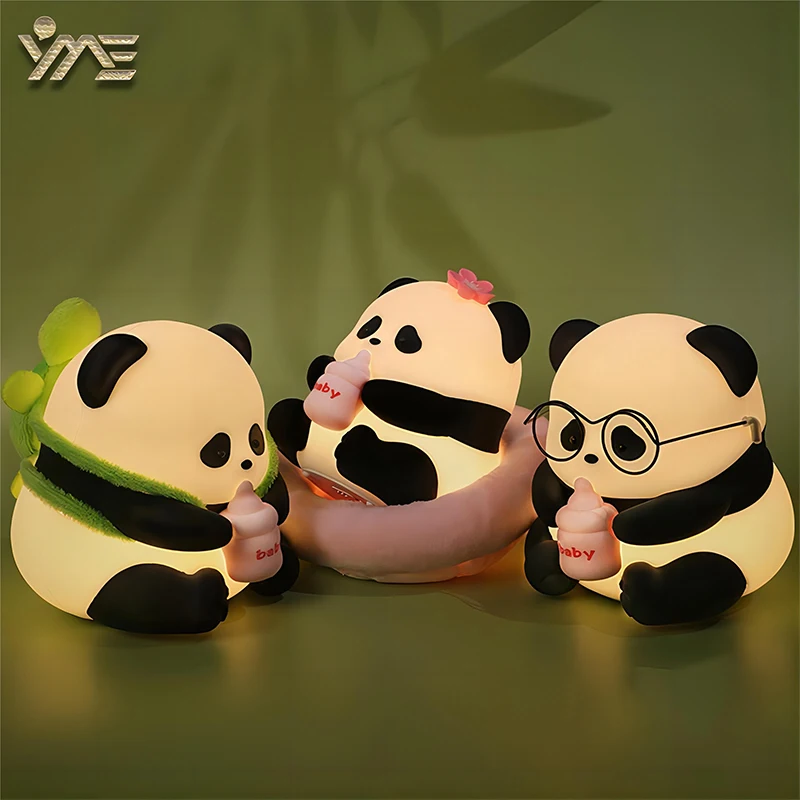 Cute Cartoon Panda Silicone Lamp USB Rechargeable  Night Light Timing Function Desk Lamp Bedside Decor Children light Toy Gift