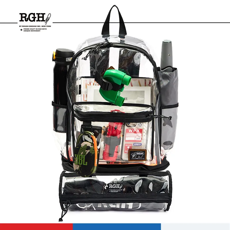 RGH Waterproof PVC Transparent Backpack for Women, Large Capacity Multi-functional Casual School Bag for Summer Outdoor Travel