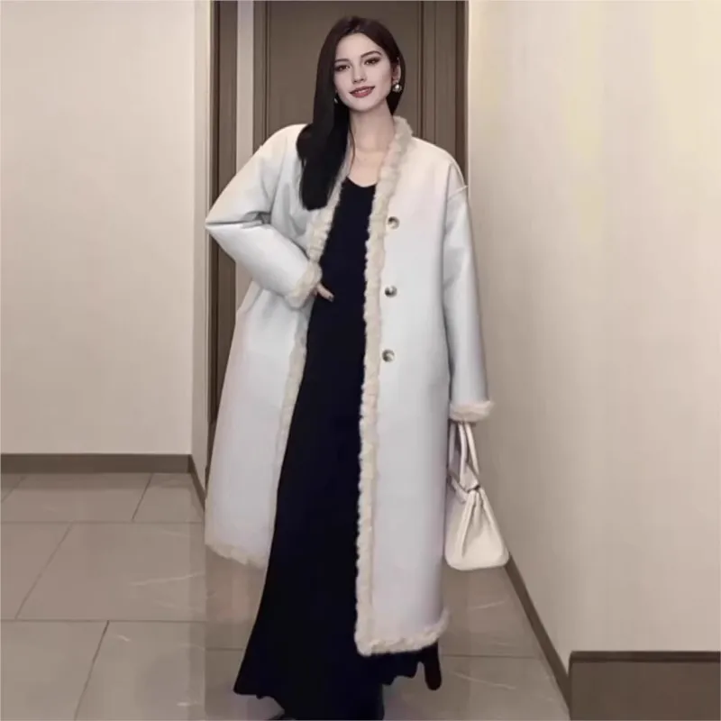 Double-sided two-wear mixed fur long coat women's extended new style