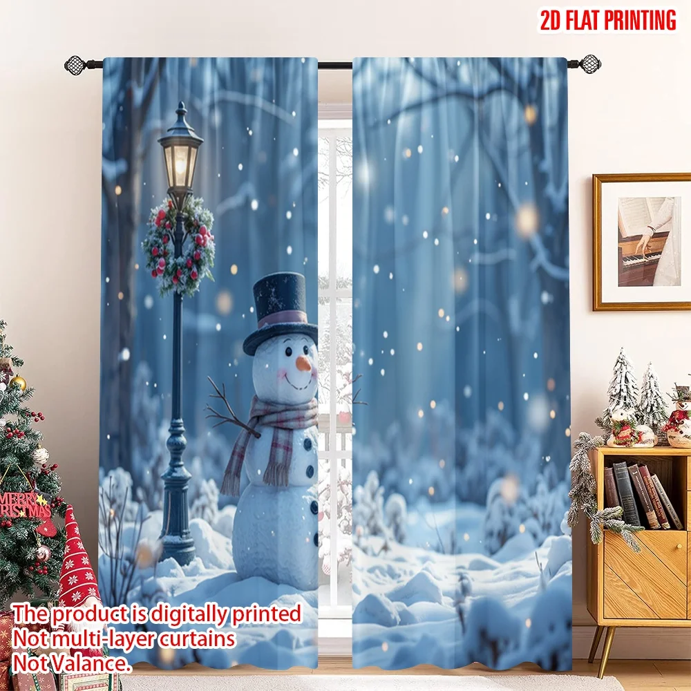 

2pcs 2D flat printing Christmas Drapes Snowman Winter Street Lamp Stars 100% Polyester Fabric Without Electricity Party