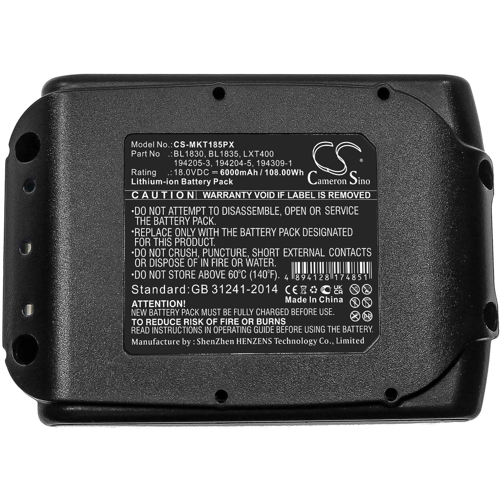 

CS Replacement Battery for Makita BCL180F,BCL180W,BCL180ZW,BCS550,BCS550F,BCS550RFE,BCS550Z,BDA35 PN:194205-3 6000mAh / 108Wh