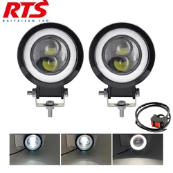 Motorcycle Headlights 3 Inch 30W Round Angel Eyes LED Lens Spotlights Fog Lamp Beam Motorcycle Accessories Driving Work Light