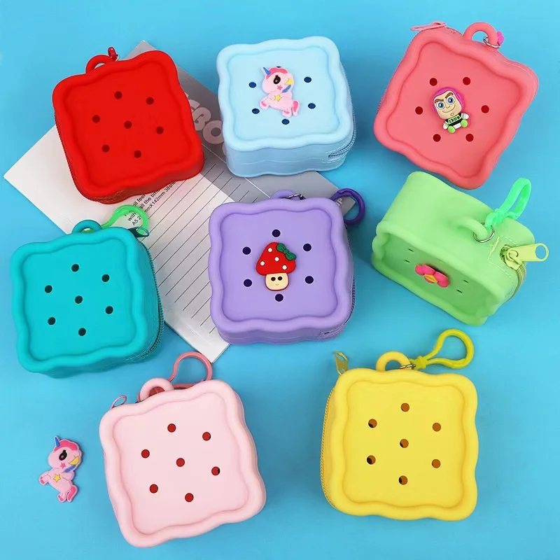 

2024 Creative Hole Bag Kids Pin Money Storage Wallet Cute Candy Color Boy Girl Students Backpack Accessories Square Earphone Bag