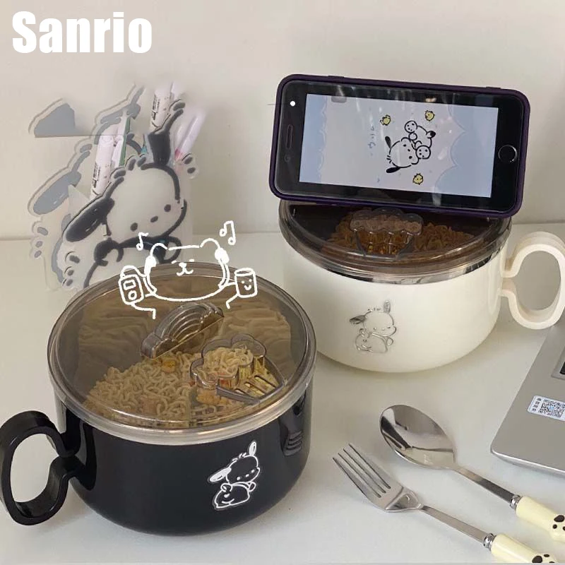 

Kawaii Sanrio Anime Pachacco Stainless Steel Tableware Children Cute Scaldproof Instant Noodle Bowl Large Capacity Noodle Bowl