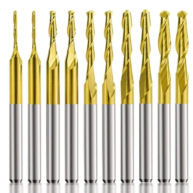 

MAKE-10Pcs Precise CNC Router Bits, Carbide Ball Nose End Mills, 1/8Inch Shank, 2-Flute Spiral For Diverse Material Cutting