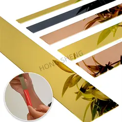 1 Roll 2.44m Gold Wall Sticker Stainless Background TV Wall Ceiling Edge Strip Waist Line Plane Tile Sticker  Room Decoration