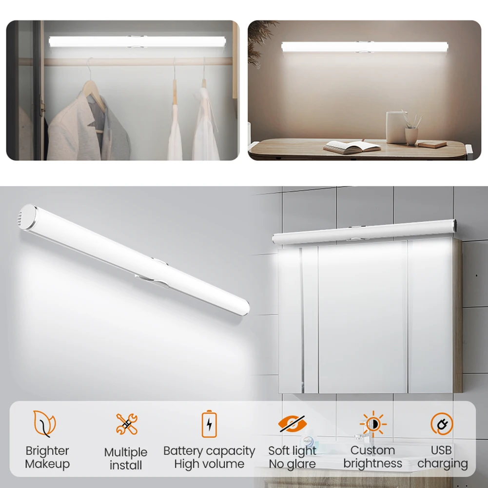 Luz LED de protección ocular, lámpara colgante de carga USB, Interruptor táctil, lámpara de mesita de noche regulable, inalámbrica, IP44, resistente al agua, para el hogar y el baño