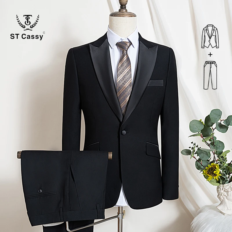 Costume homme 2 pièces noir slim fit, ensemble de costume business casual, costume de marié, tenue d