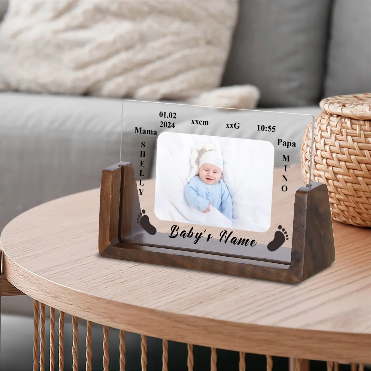 Lovely Personalized Baby Boys Girls Frame Custom Photo Name Birth Weight Height Time for Newborn Commemorate New Mom Dad Gift