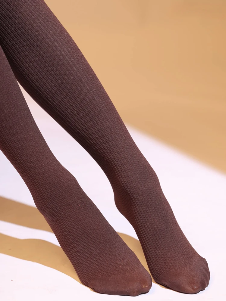 Belamimi Women 120D Velvet Pantyhose Vertical Striped Micro Compression Tights Slimming Stretch Opaque Stockings for Fall Winter