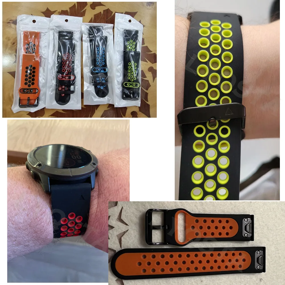 Garminの虹色のシリコンウォッチストラップ、クイックフィットバンド、marqアスリート、冒険者、golfer、キャプテンアビエイター2、mk2i、mk2、mk1、26mm、22mm