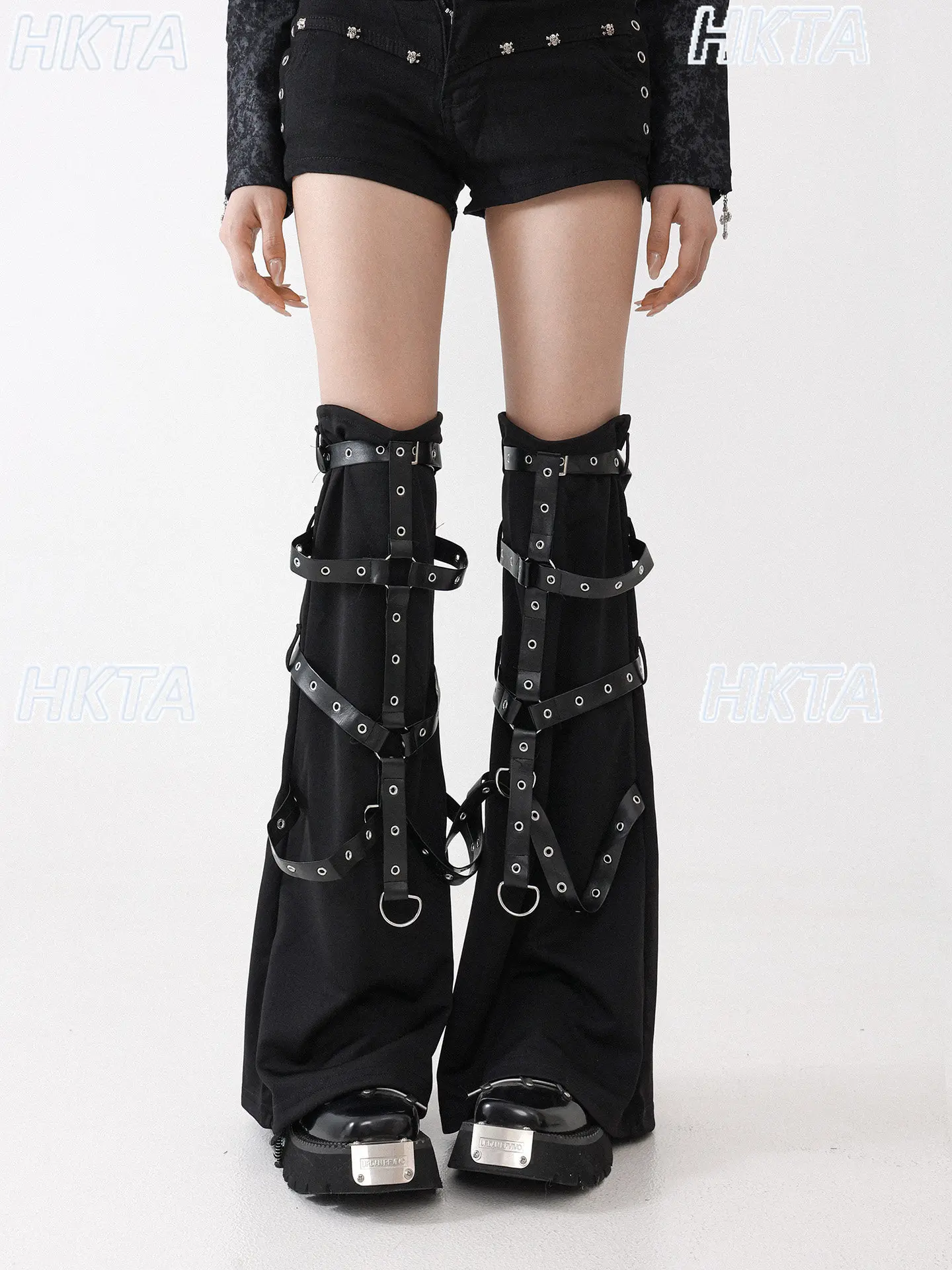 Japanese Dark Goth Autumn Sweet Cool Straps Black Leg Covers Subculture Y2k Skinny Over Knee Socks Covers DIY Accessories Women