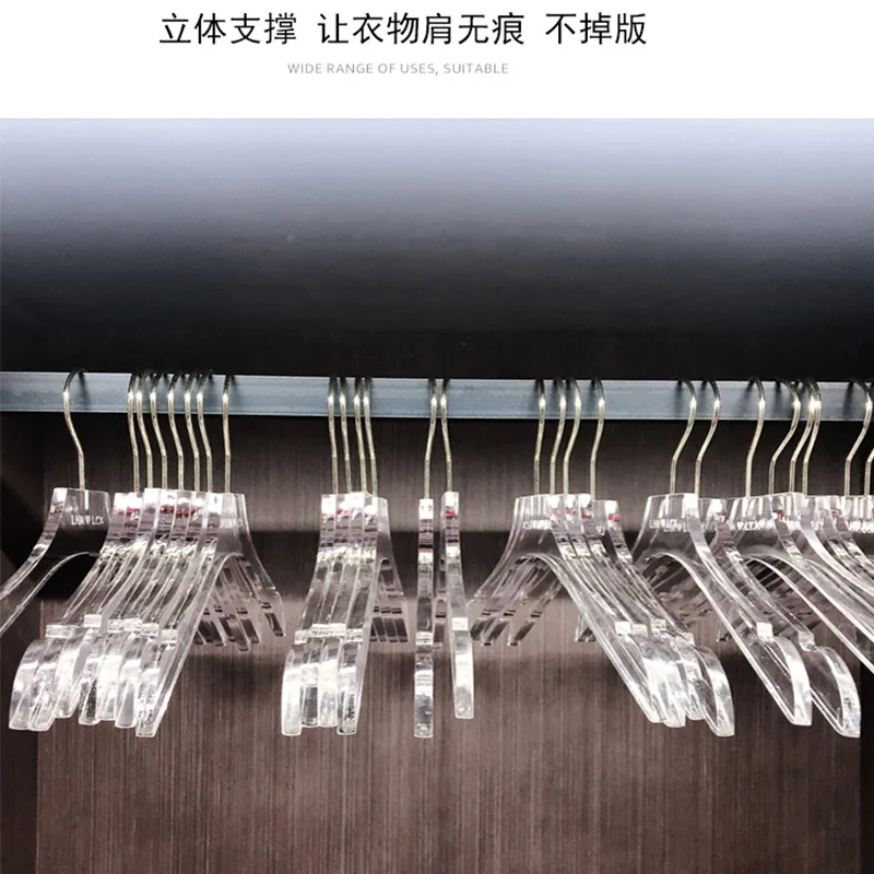 10pcs/Clothes shop transparent crystal acrylic hanger seamless hotel suit children\'s clothes hanging pants clip