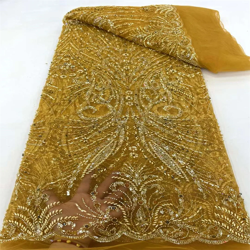 

Fashion African Lace Fabric 2024 High Quality French Beaded Luxury Tulle Lace Nigerian Sequins Lace Fabric For Wedding 3-1XC3750