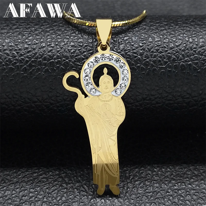 Catholic San Judas Tadeo Necklace for Women Men Stainless Steel Gold Color Saint Jude Prayer Protection Chain Jewelry N3240S02