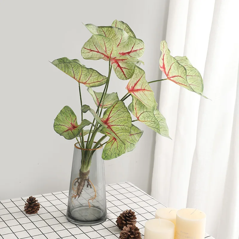 Artificial Green Plant Silk Color Arrowroot Leaves Home Garden Indoor and Outdoor Landscape Simulation Plants Study Office Decor