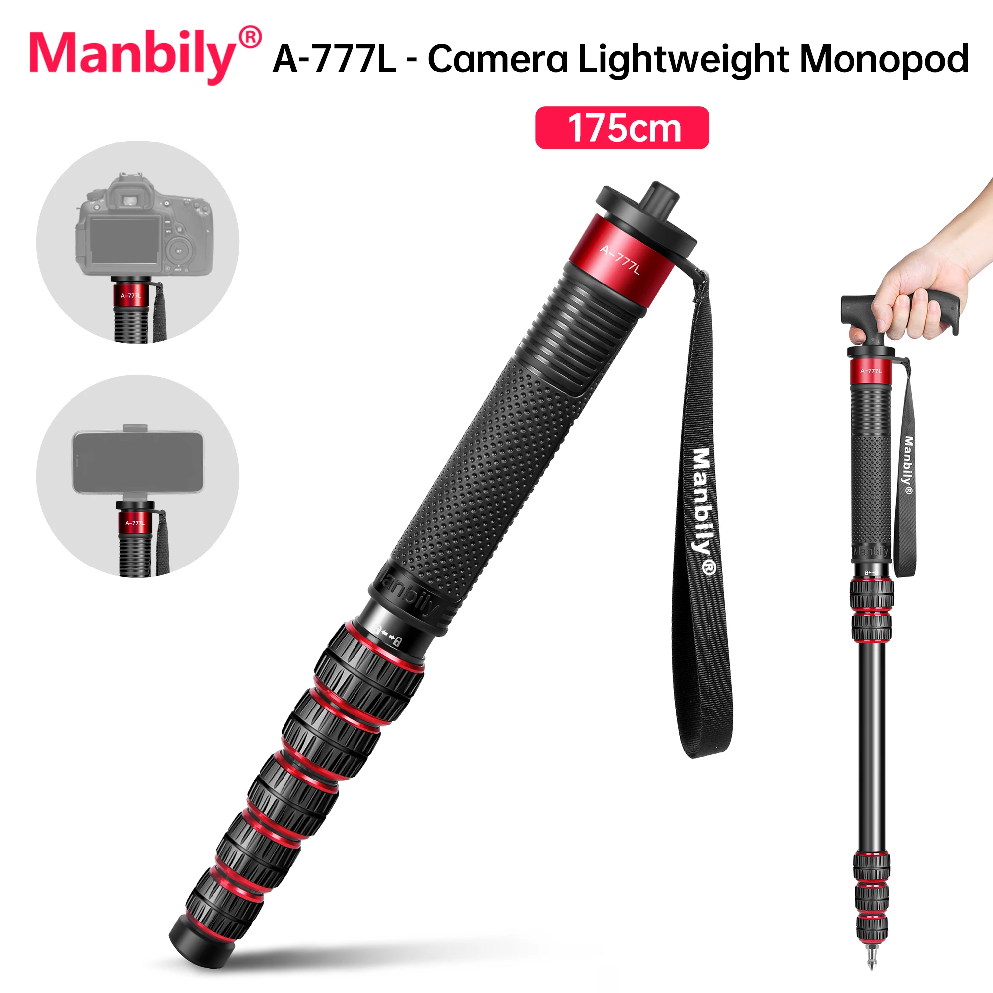 

Manbily Camera Monopod for canon nikon 5-Section 68.9 inch Portable Selfie Stick Leg Diameter 36mm