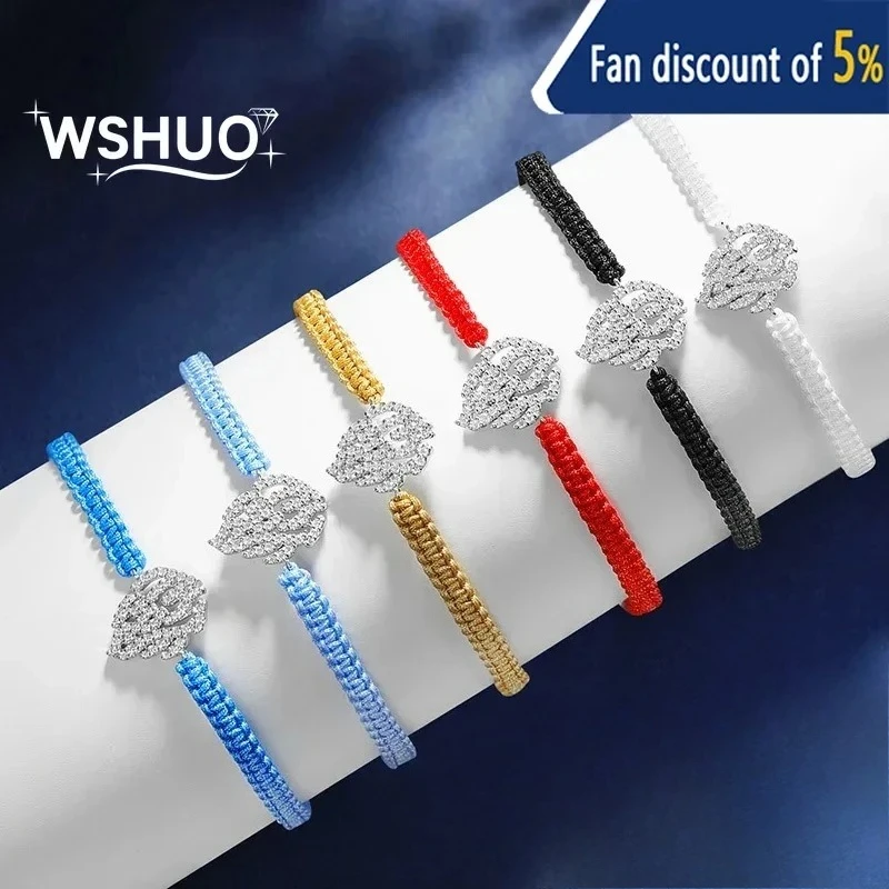 

WSHUO Full Moissanite Braided-rope Real Bracelet for Women Men 100% Solid Silver 925 Chain Adjustable Jewelry Birthday Gift GRA