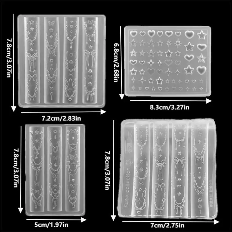 Stampo per unghie Self DIY Bowknot Nastro Catena per unghie Cuore in silicone Decorazione per nail art 3D Pentagramma in silicone Accessori per nail art