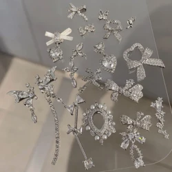 5PCS/3PCS Retro Silver Metal Zircon Nail Charm Bow/ Nail Art Butterfly/Heart Parts For Nails LZ Decoration Style For Manicure