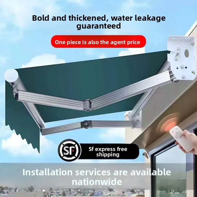Awning Folding Retractable Outdoor, Rainproof Electric Parasol Car Canopy Sun Terrace Courtyard Facade Awning