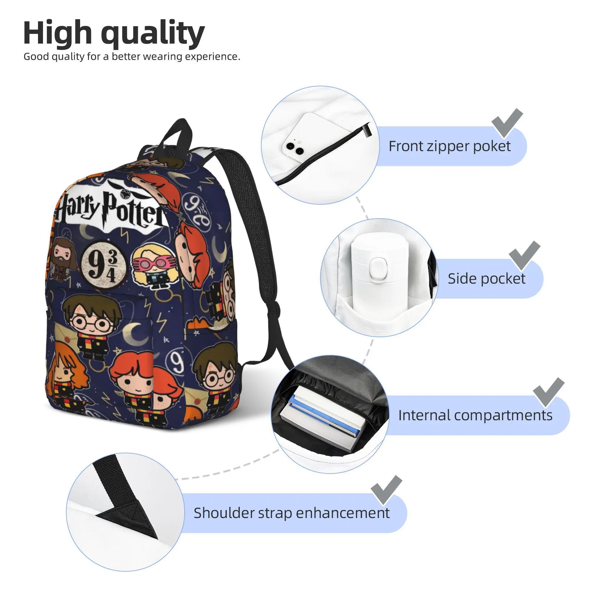 H-HP-P Harrys potters magic Backpack for Men Women Cool Student Hiking Travel Daypack  College Shoulder Bag with Pocket view 5