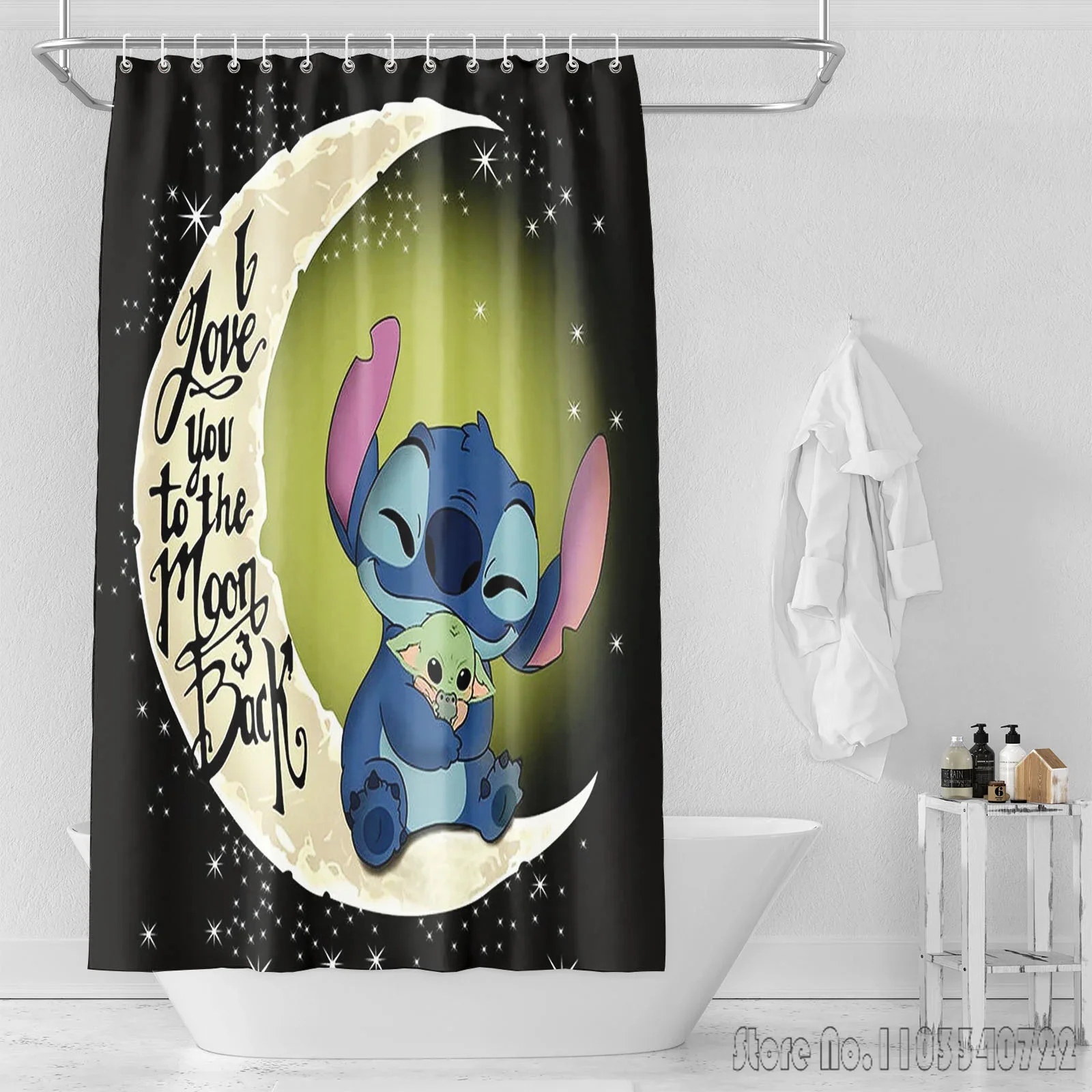 Stitch tirai Toilet kamar mandi Anime, tirai rumah tahan air untuk ruang tamu Set mewah lengkap