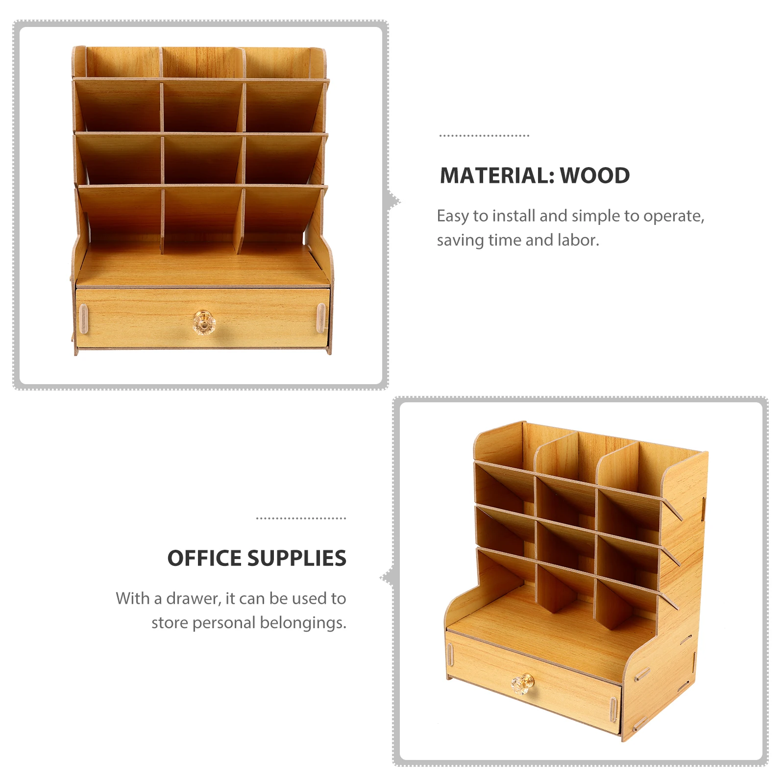 

1Set Wooden Pen Holder Tilted Design Desktop Pencil Container Stationery Organizer Storage Box Portable
