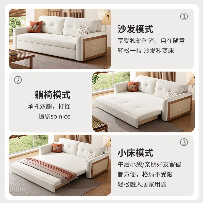 أريكة سرير خشبية صلبة جديدة على الطراز الصيني ثنائي الغرض متكامل تلسكوبي شقة صغيرة متعددة الوظائف أريكة منزلية قابلة للطي